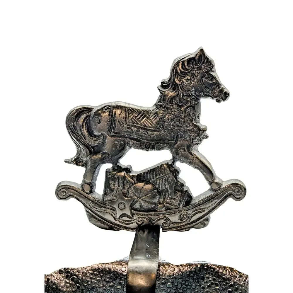 Christmas Heavy Cast Iron Silver Rocking Horse Stocking Hanger